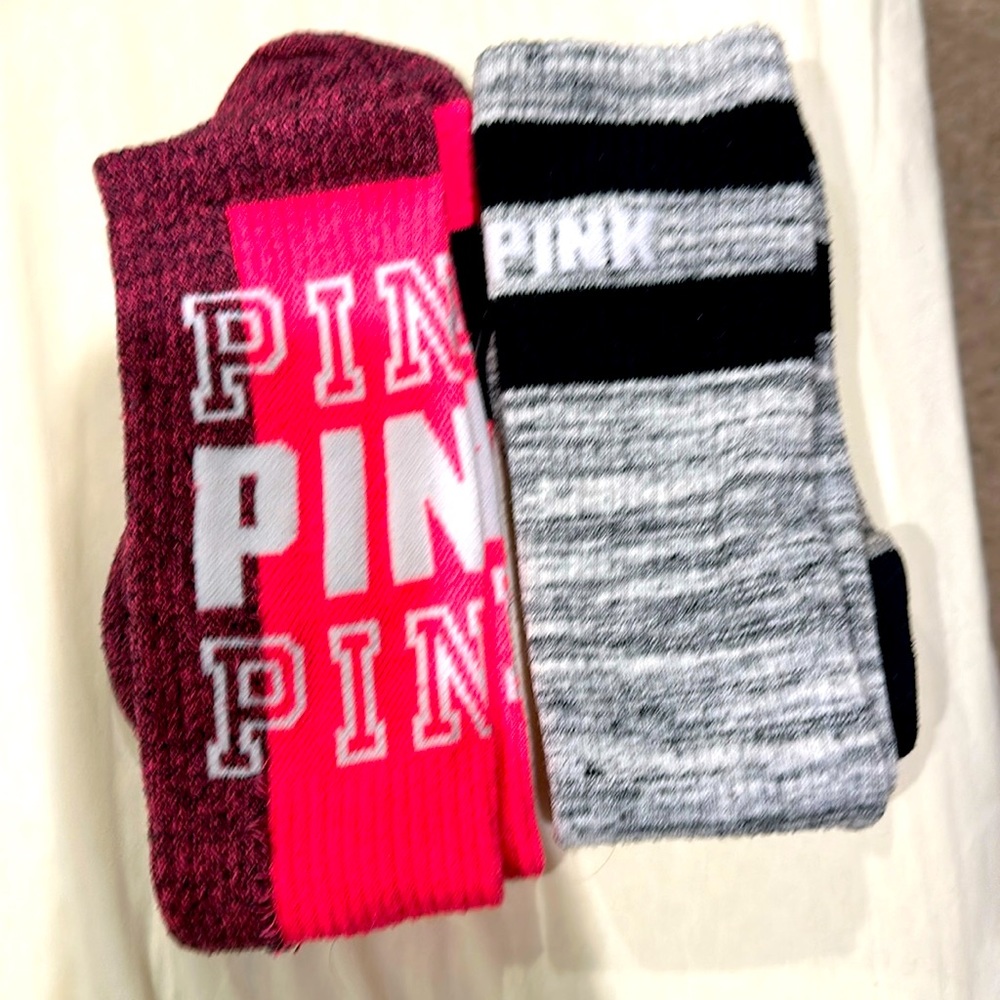 PINK crew socks hot pink and white & black and white. Two pairs